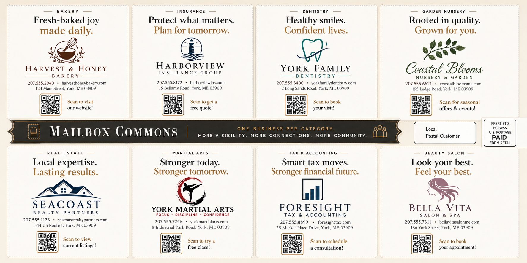 Mailbox Commons 6×11 Local Mailer — sample advertiser layout